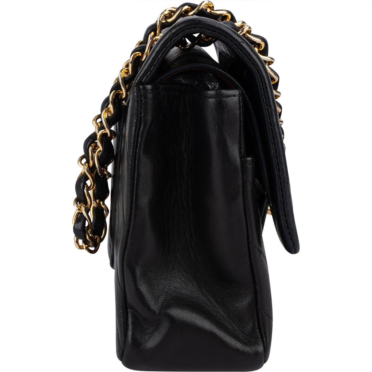 Chanel Quilted Lambskin Chevron Medium 24K Gold Double Flap Shoulder Bag Zwart