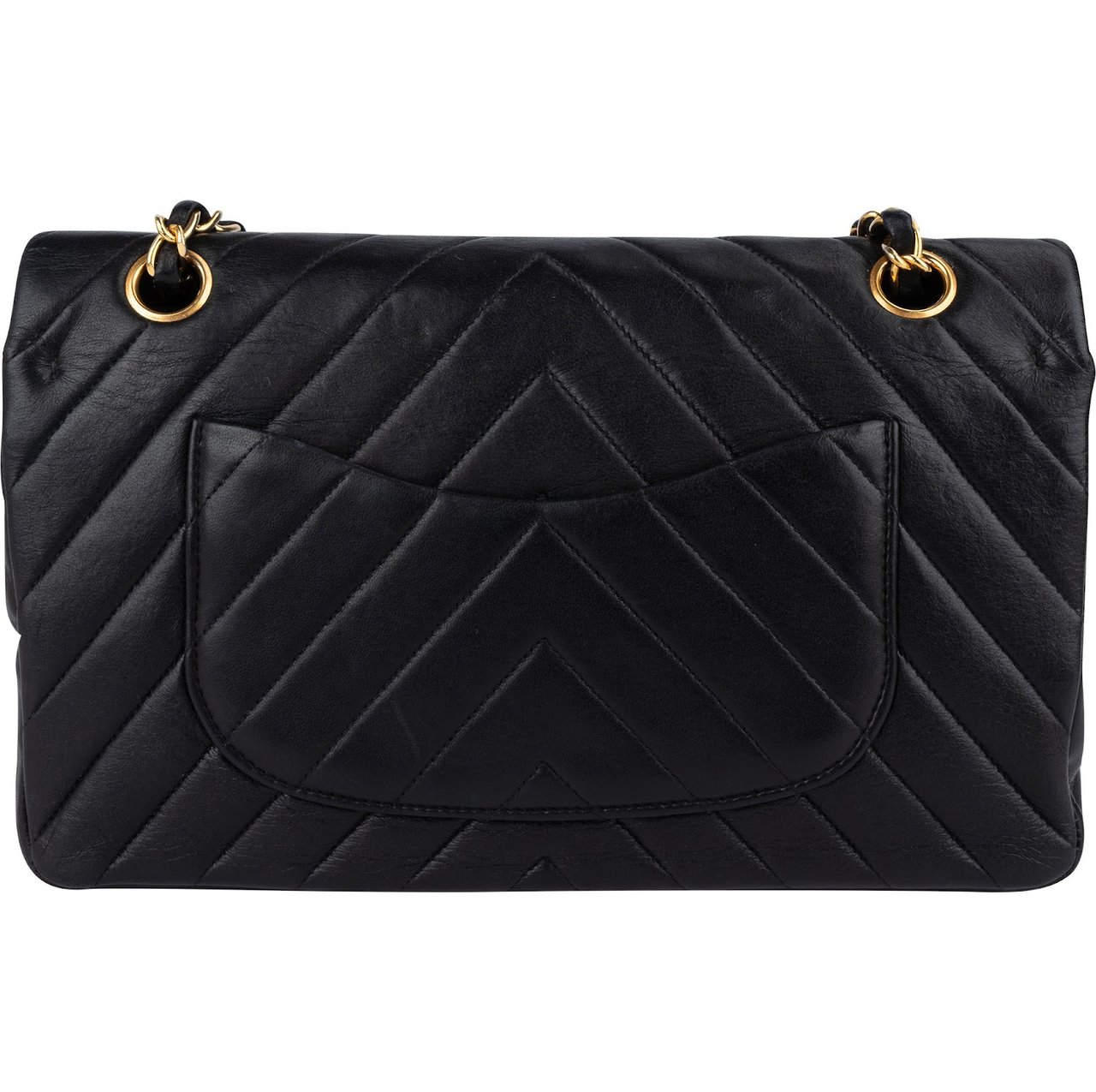 Chanel Chanel Quilted Lambskin Chevron Medium 24K Gold Double Flap Shoulder Bag Zwart