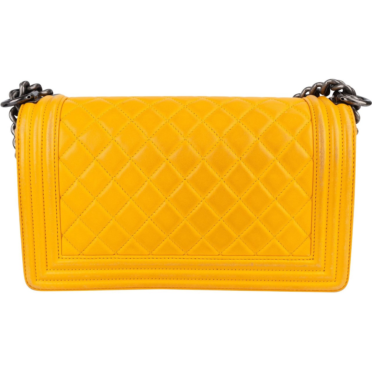 Chanel Yellow Quilted Lambskin Boy Single Flap Crossbody Bag Geel