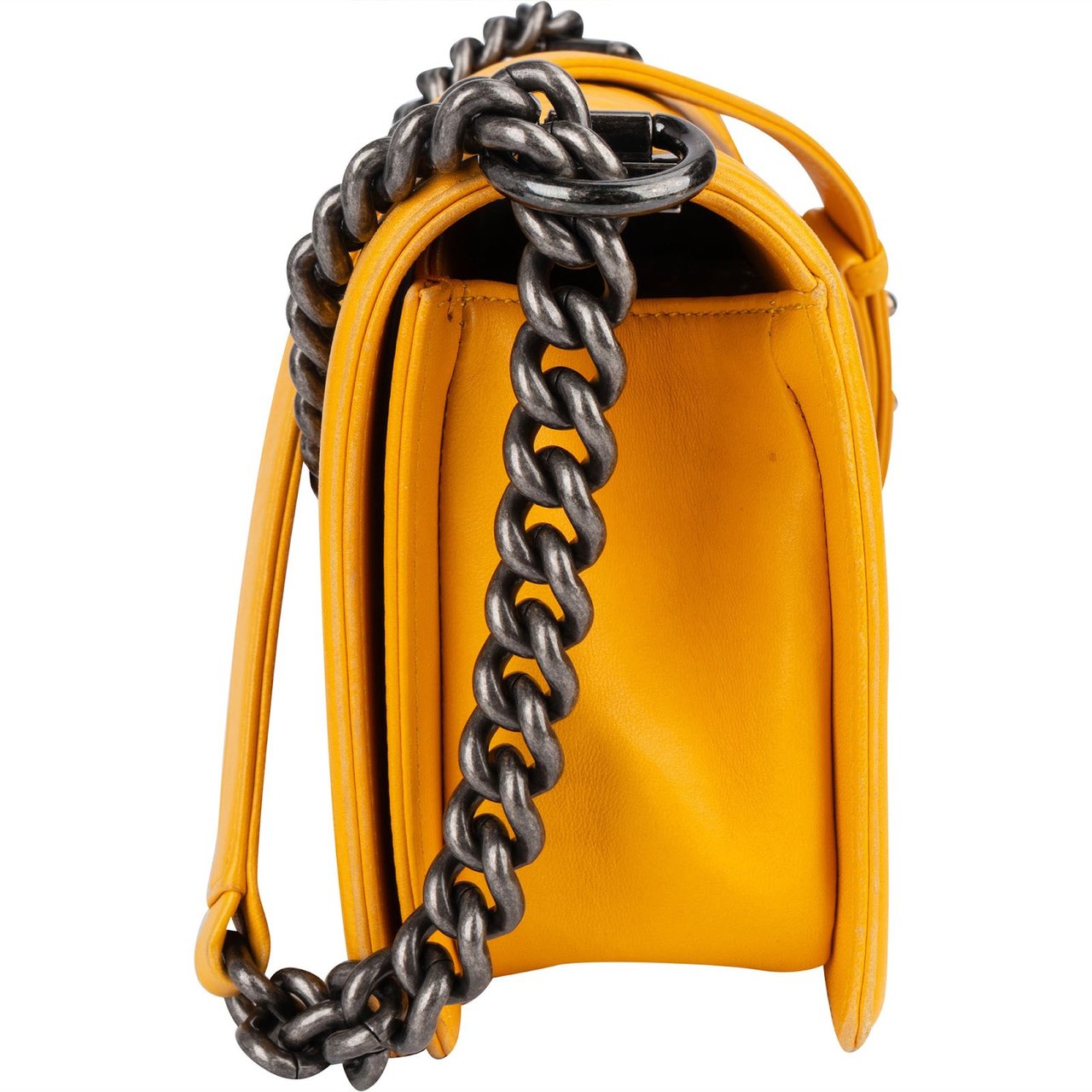 Chanel Yellow Quilted Lambskin Boy Single Flap Crossbody Bag Geel
