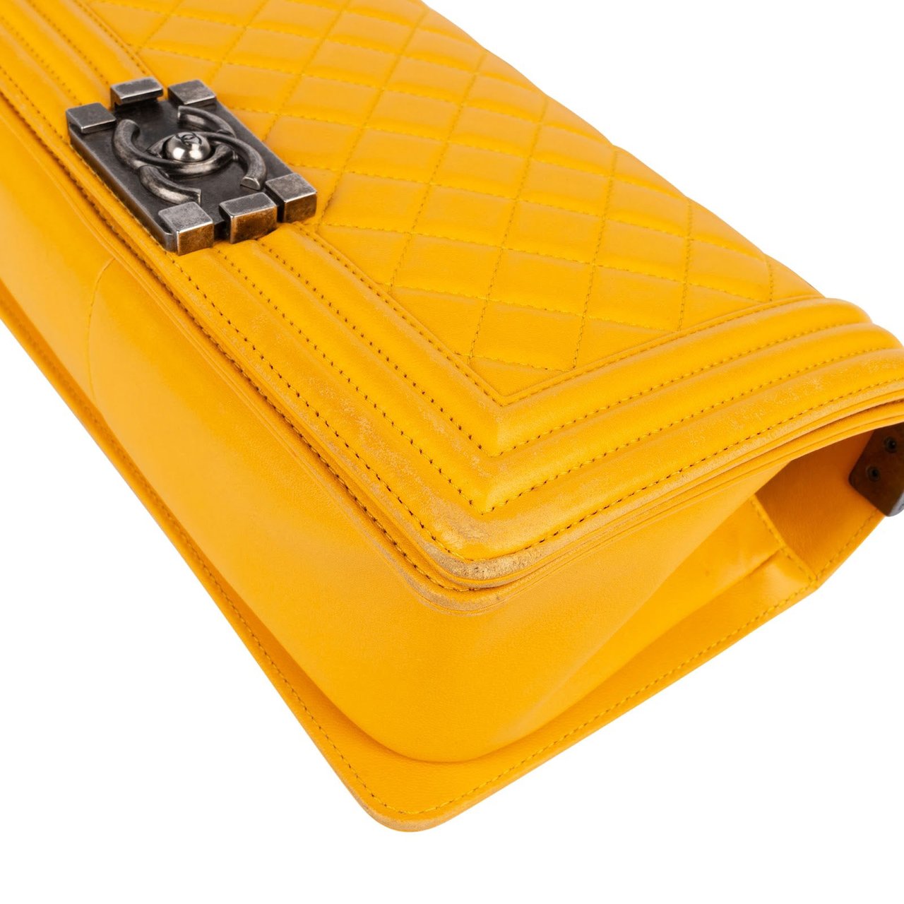 Chanel Yellow Quilted Lambskin Boy Single Flap Crossbody Bag Geel