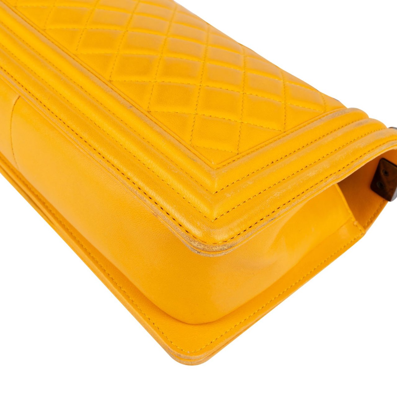 Chanel Yellow Quilted Lambskin Boy Single Flap Crossbody Bag Geel