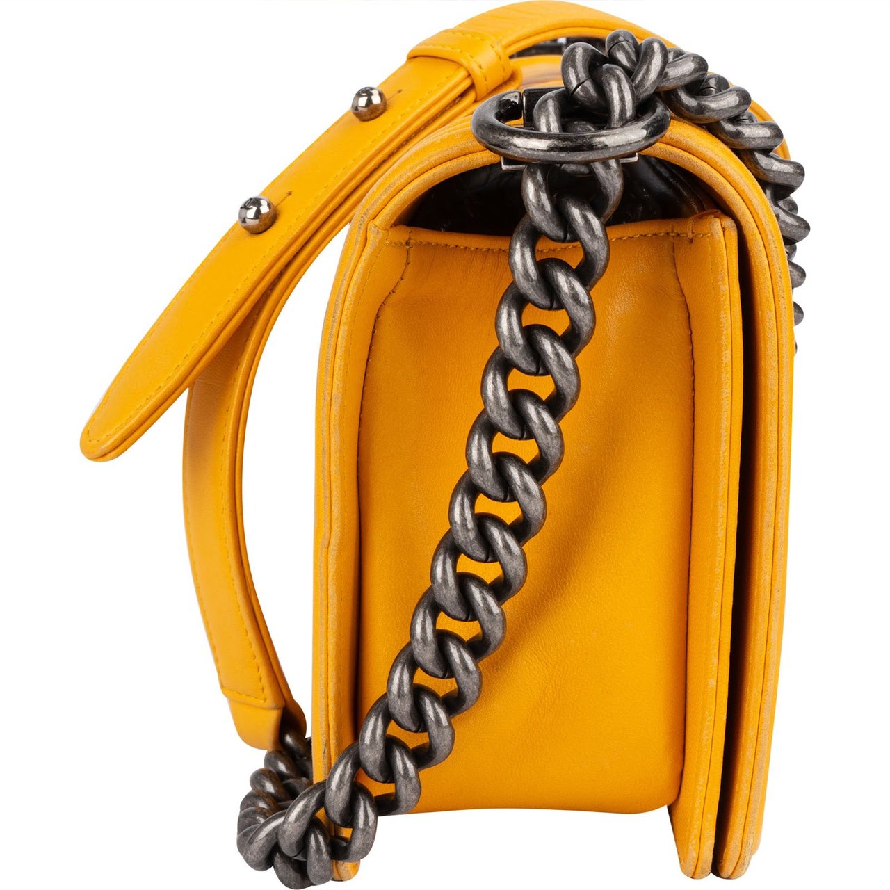 Chanel Yellow Quilted Lambskin Boy Single Flap Crossbody Bag Geel
