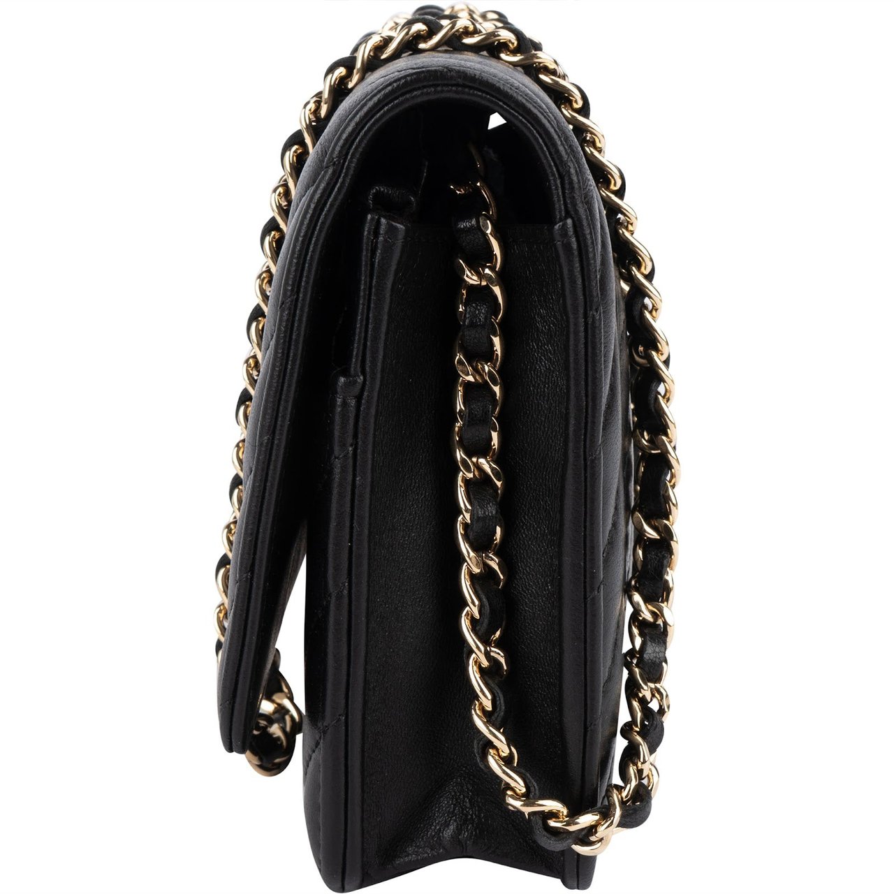 Chanel Chanel Quilted Chevron Lambskin Wallet on Chain Crossbody Bag Zwart