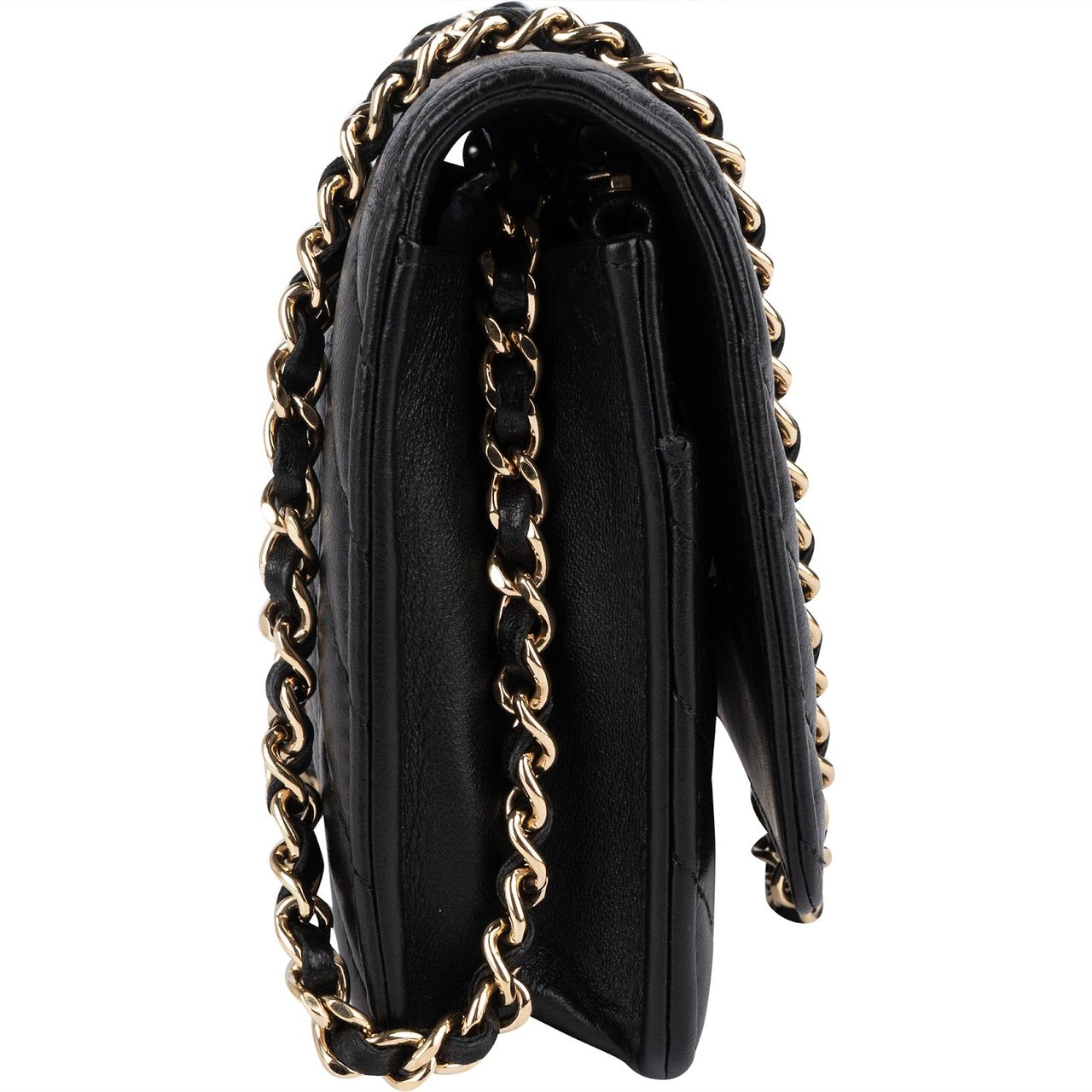 Chanel Chanel Quilted Chevron Lambskin Wallet on Chain Crossbody Bag Zwart