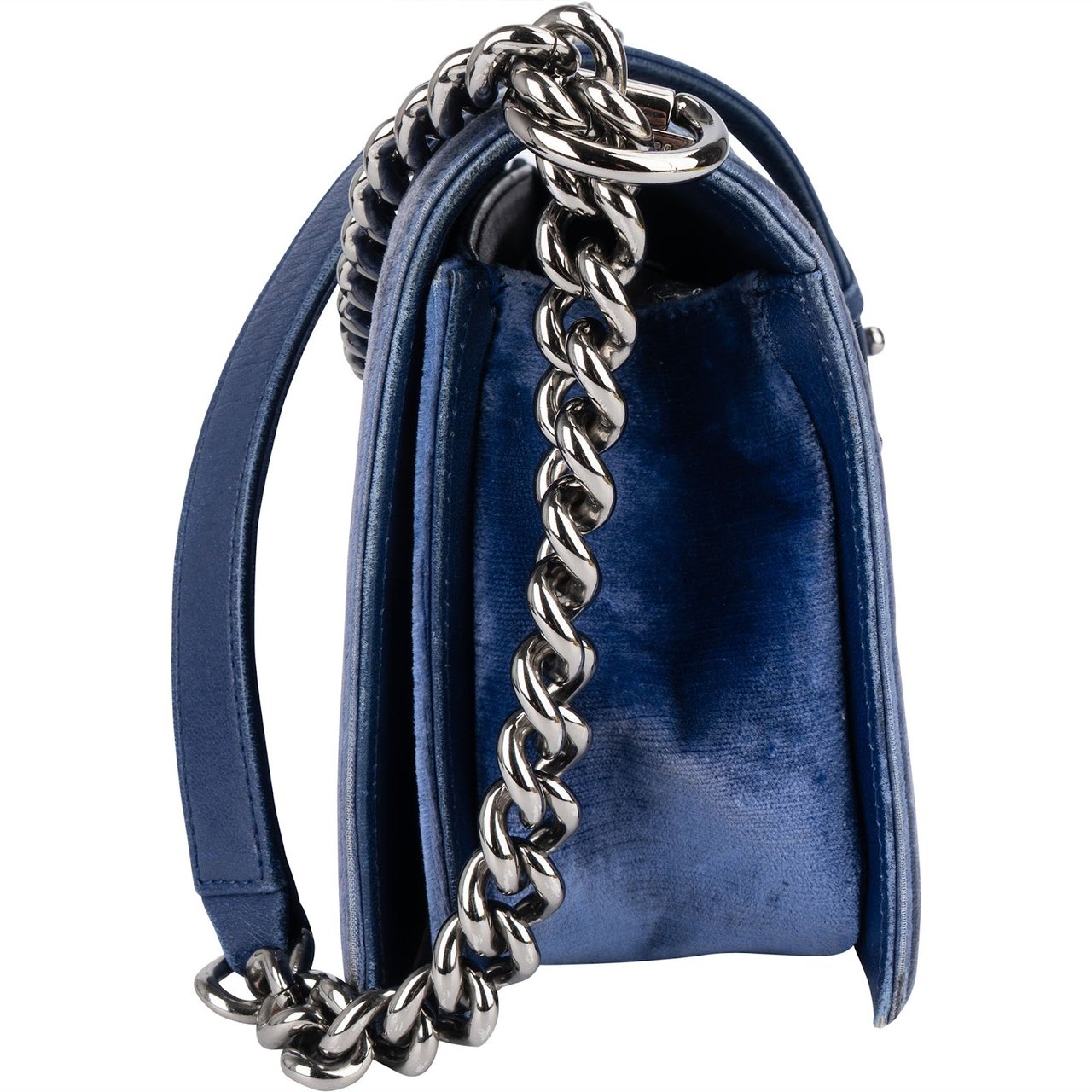 Chanel Chanel Blue Velvet Medium Boy Crossbody Bag Blauw