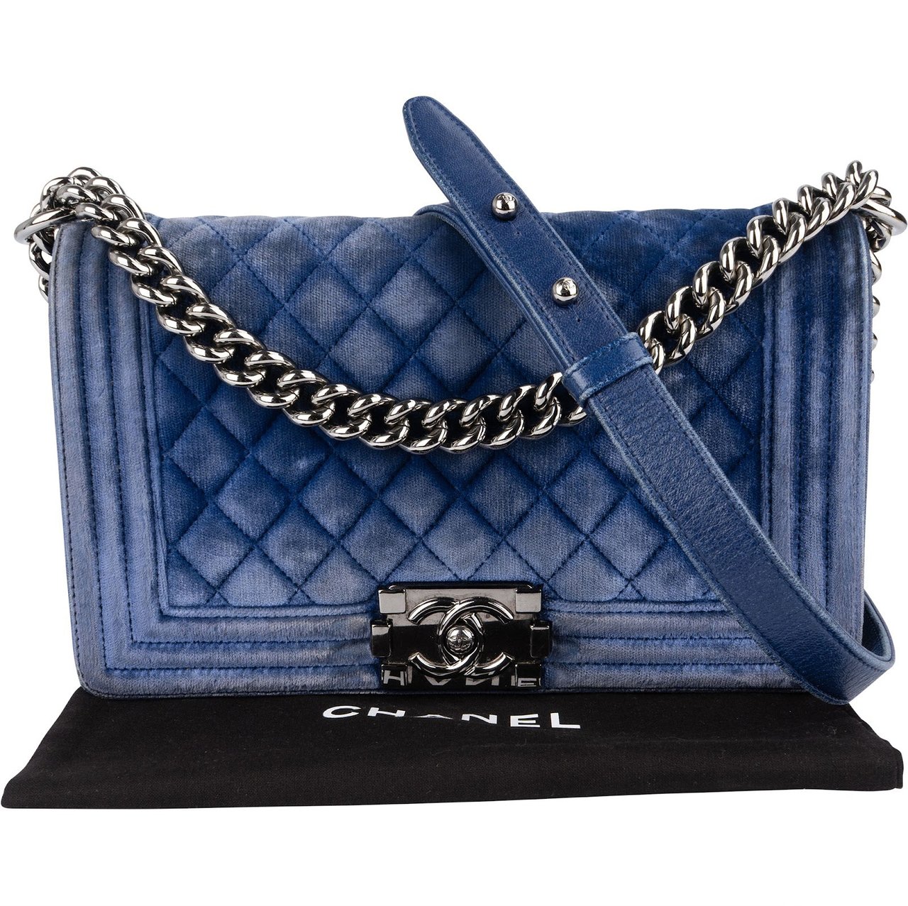 Chanel Chanel Blue Velvet Medium Boy Crossbody Bag Blauw