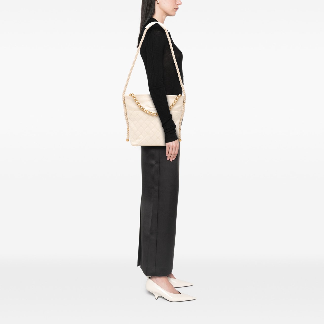 Chanel Crumpled Calfskin En Vogue Rope Satchel Wit