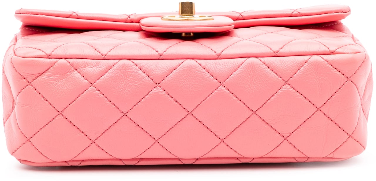 Chanel Mini Rectangular Classic Lambskin Pearl Crush Single Flap Roze