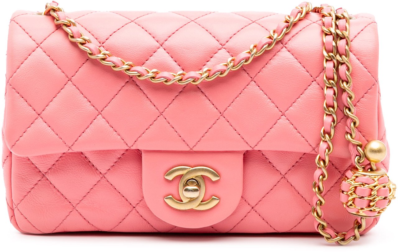 Chanel Mini Rectangular Classic Lambskin Pearl Crush Single Flap Roze