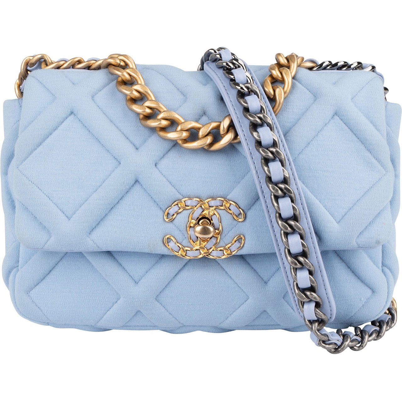 Chanel Chanel 19 Quilted Cotton Single Flap Crossbody Bag Lichtblauw