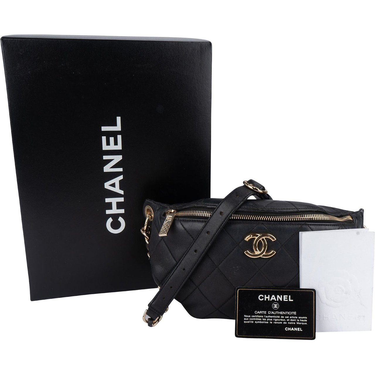 Chanel Chanel Quilted Lambskin CC Crossbody Waist Bumbag Zwart