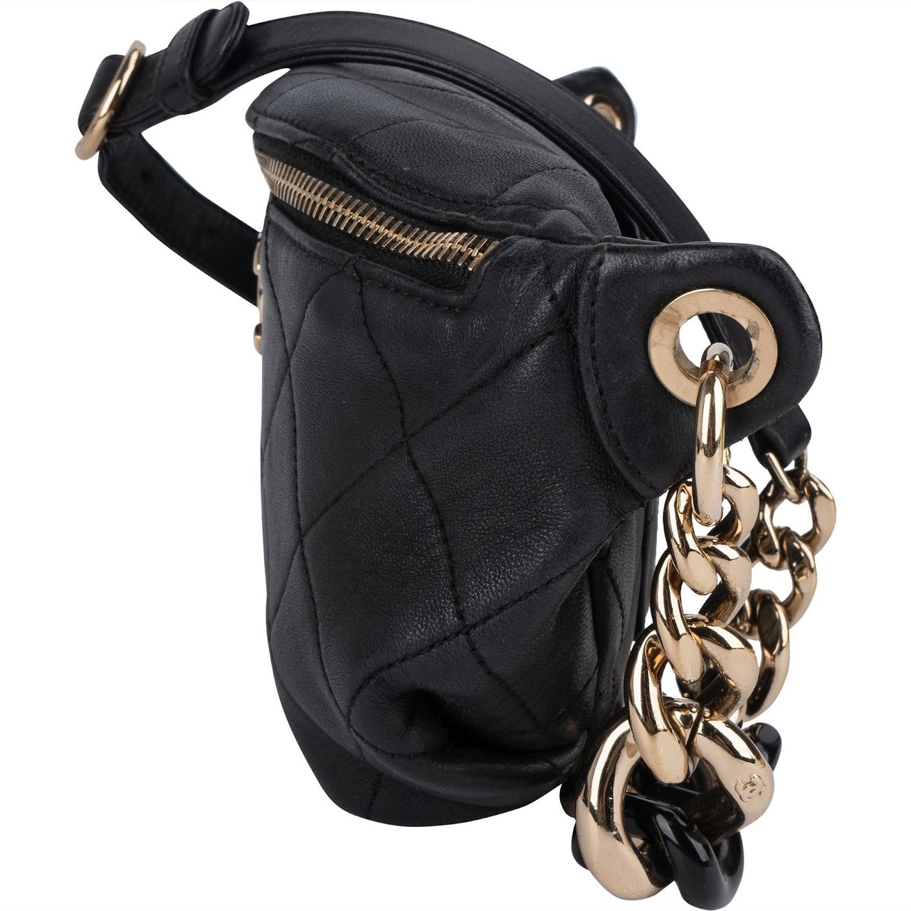 Chanel Quilted Lambskin CC Crossbody Waist Bumbag Zwart