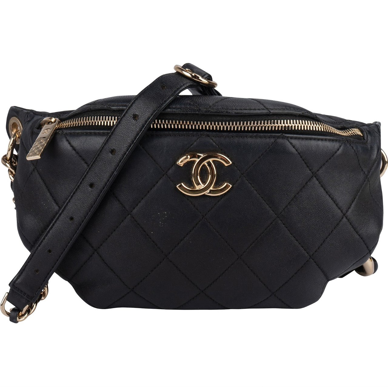 Chanel Quilted Lambskin CC Crossbody Waist Bumbag Zwart