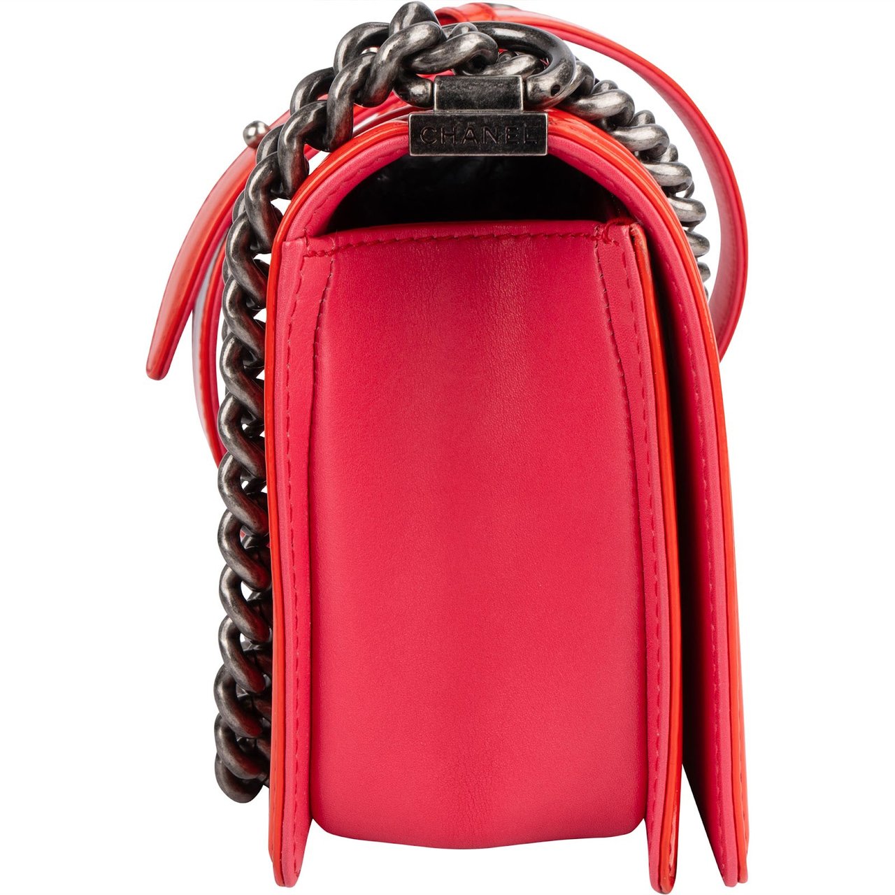 Chanel Chanel Quilted Patent Leather Boy Single Flap Crossbody Bag Rood