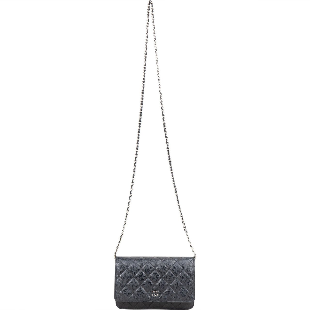 Chanel Chanel Quilted Caviar Leather Wallet On Chain Crossbody Bag Zwart