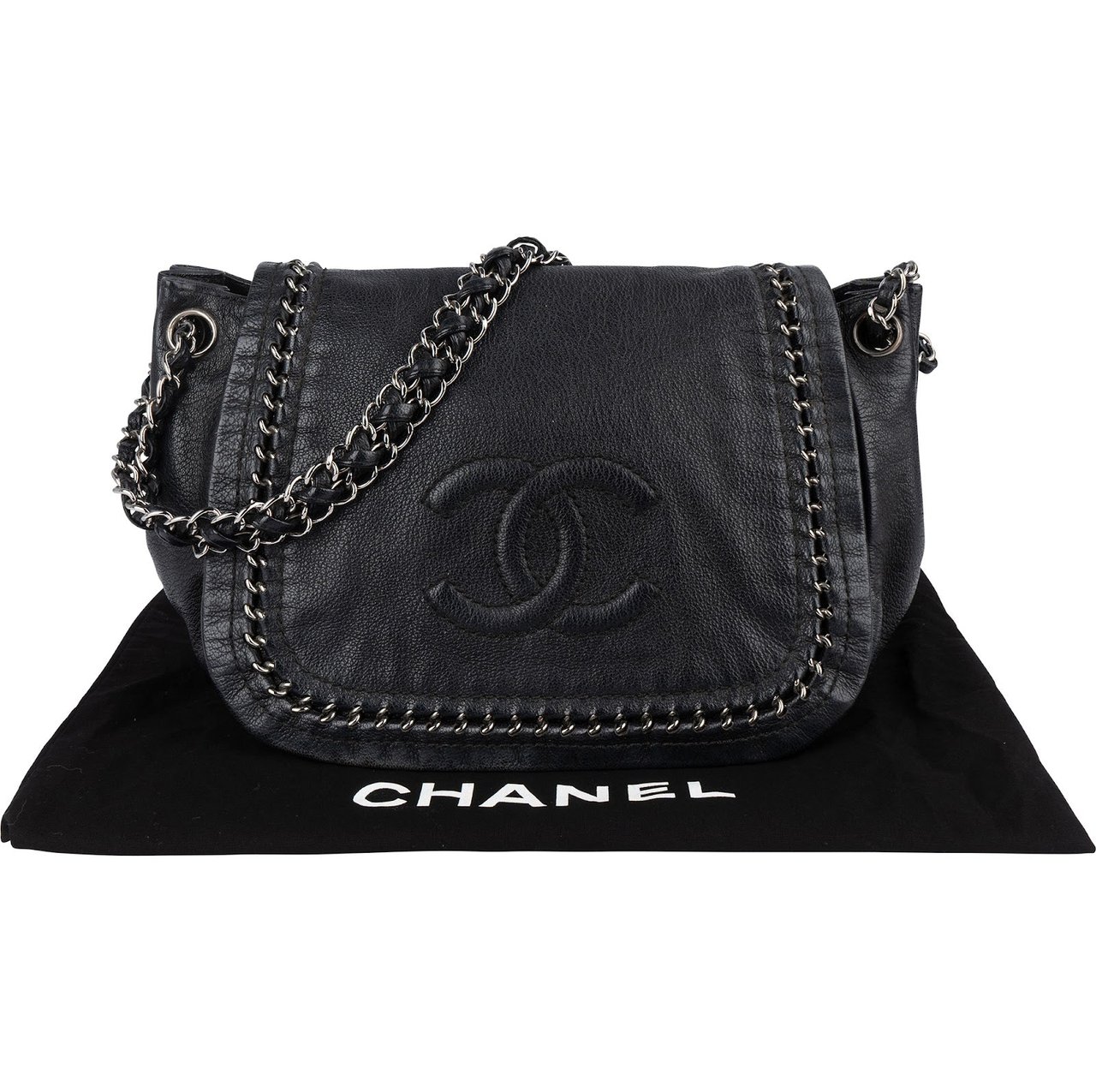 Chanel Chanel Calfskin CC Single Flap Shoulder Bag Zwart