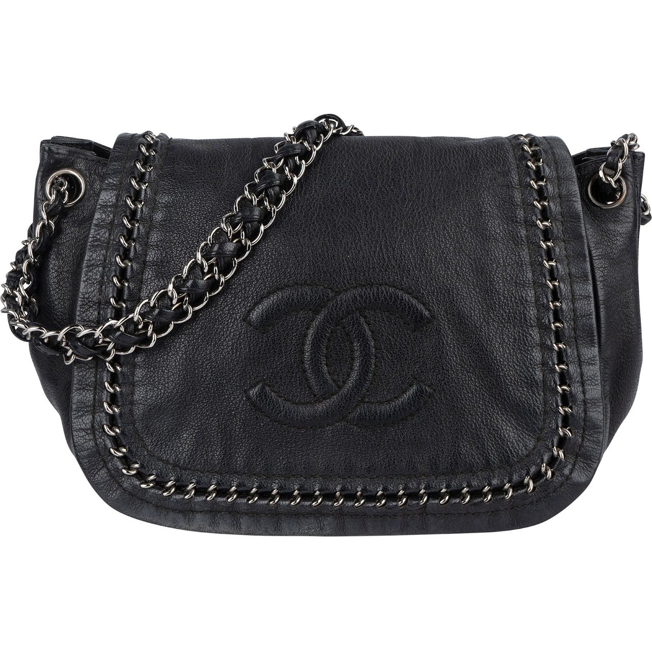 Chanel Chanel Calfskin CC Single Flap Shoulder Bag Zwart