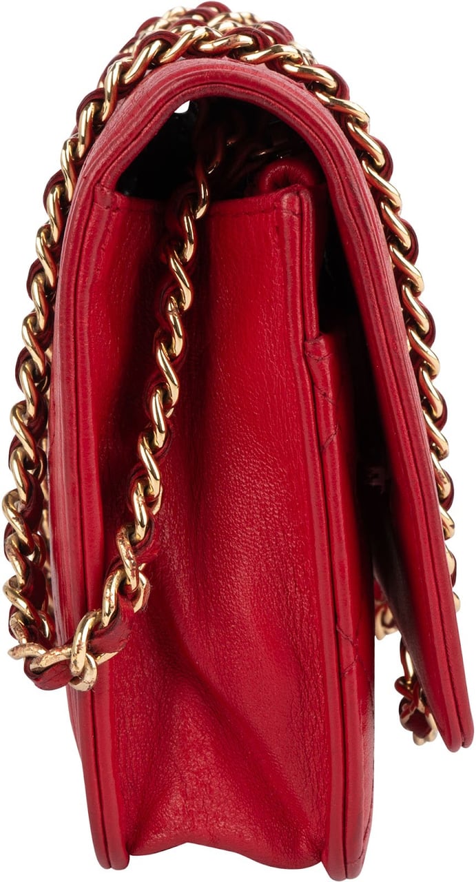 Chanel Quilted Leather Boy Wallet On Chain Crossbody Bag Rood