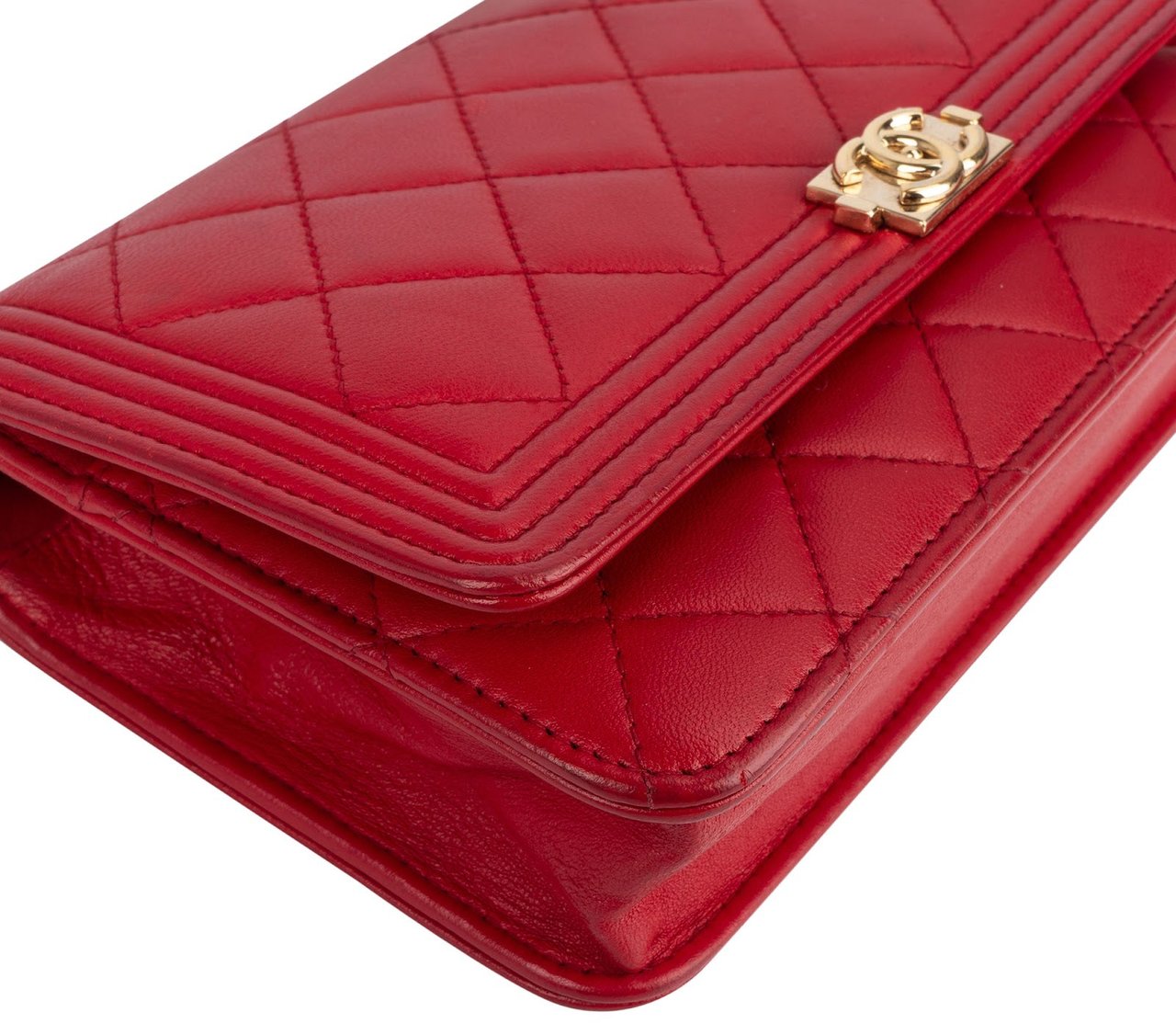 Chanel Quilted Leather Boy Wallet On Chain Crossbody Bag Rood
