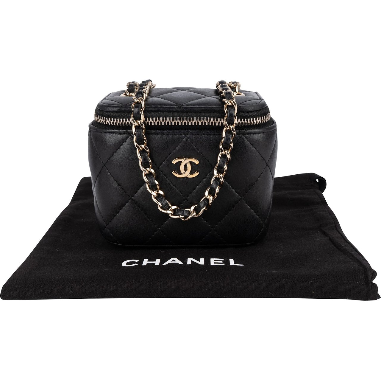 Chanel Chanel Quilted Lambskin Mini Vanity Chain Crossbody Bag Zwart