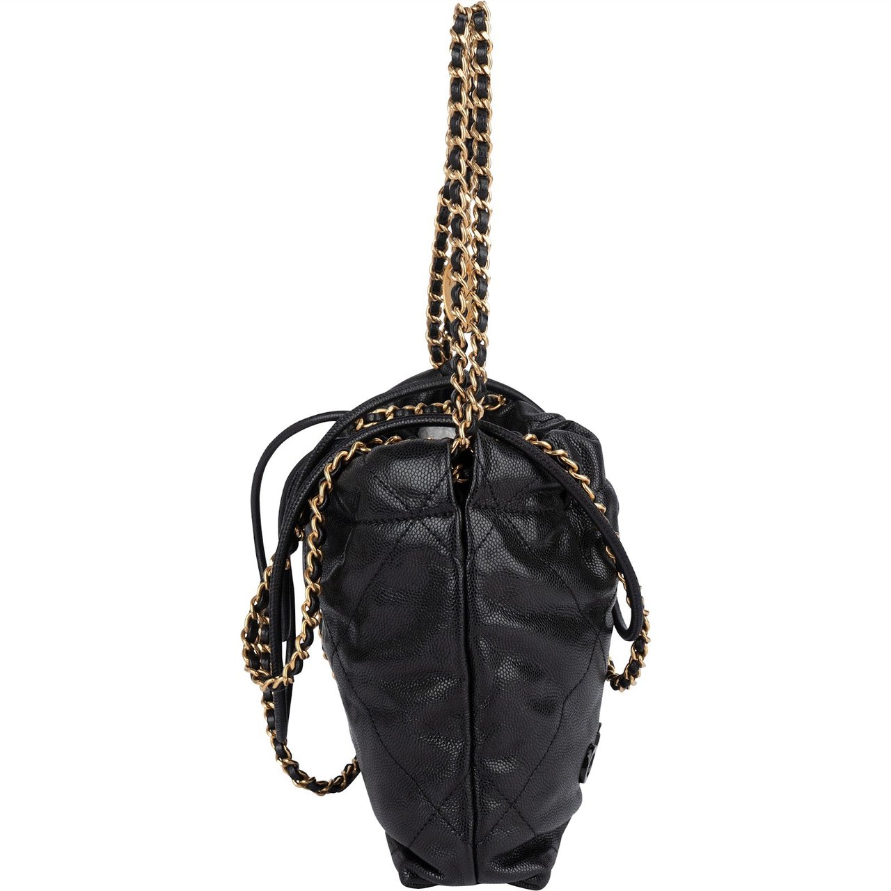 Chanel Chanel 22 Stitching Caviar Leather Small Drawstring Crossbody Bag Zwart