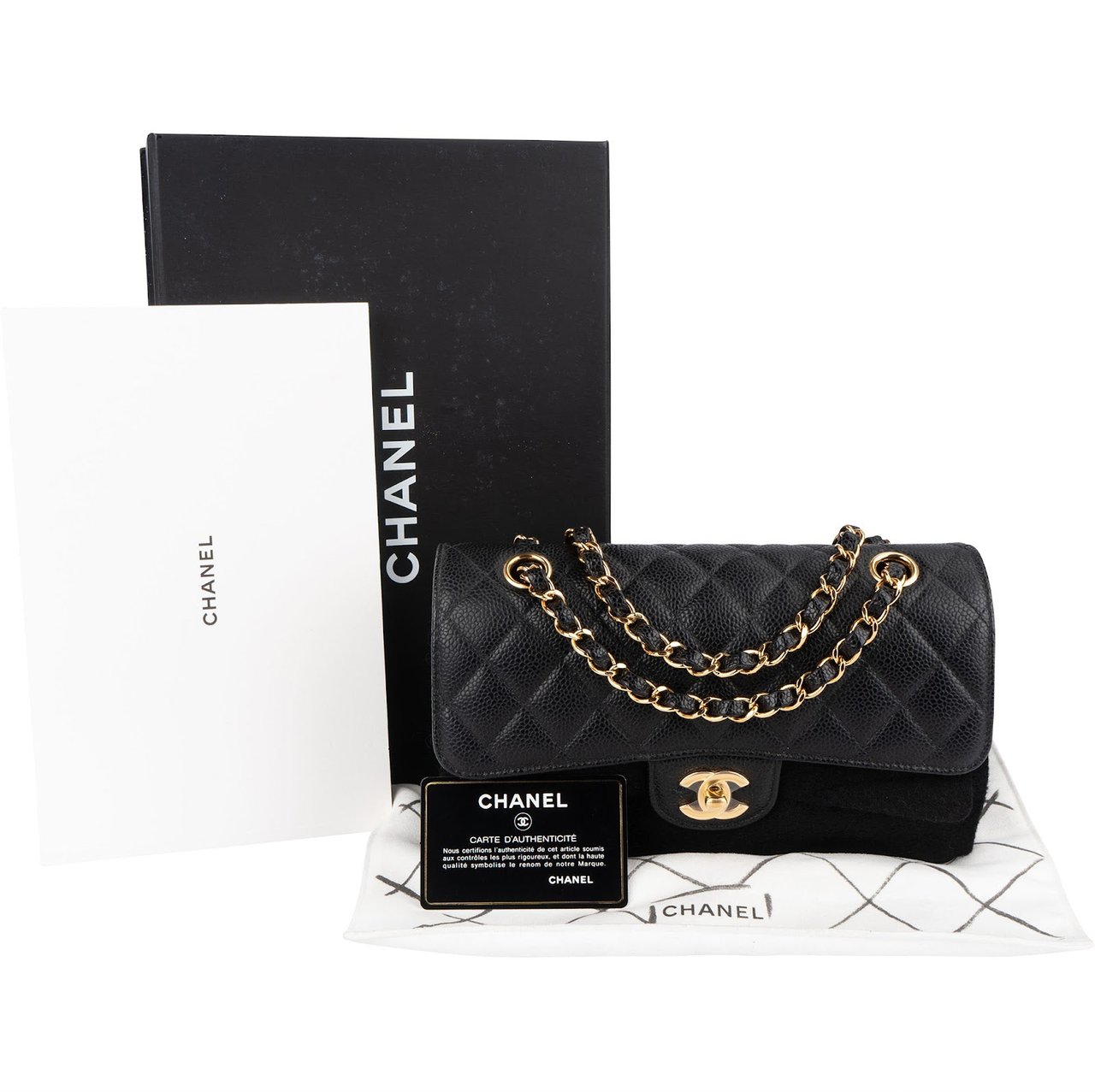 Chanel Chanel Quilted Caviar Leather Small Double Flap Shoulder Bag Zwart