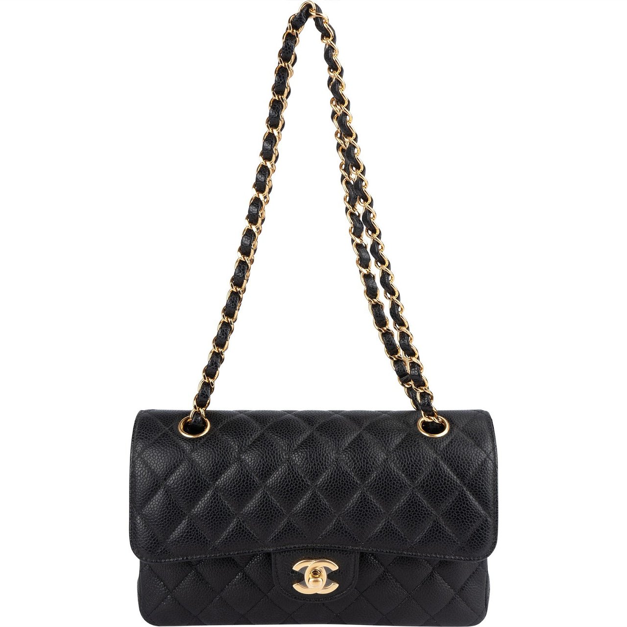 Chanel Chanel Quilted Caviar Leather Small Double Flap Shoulder Bag Zwart
