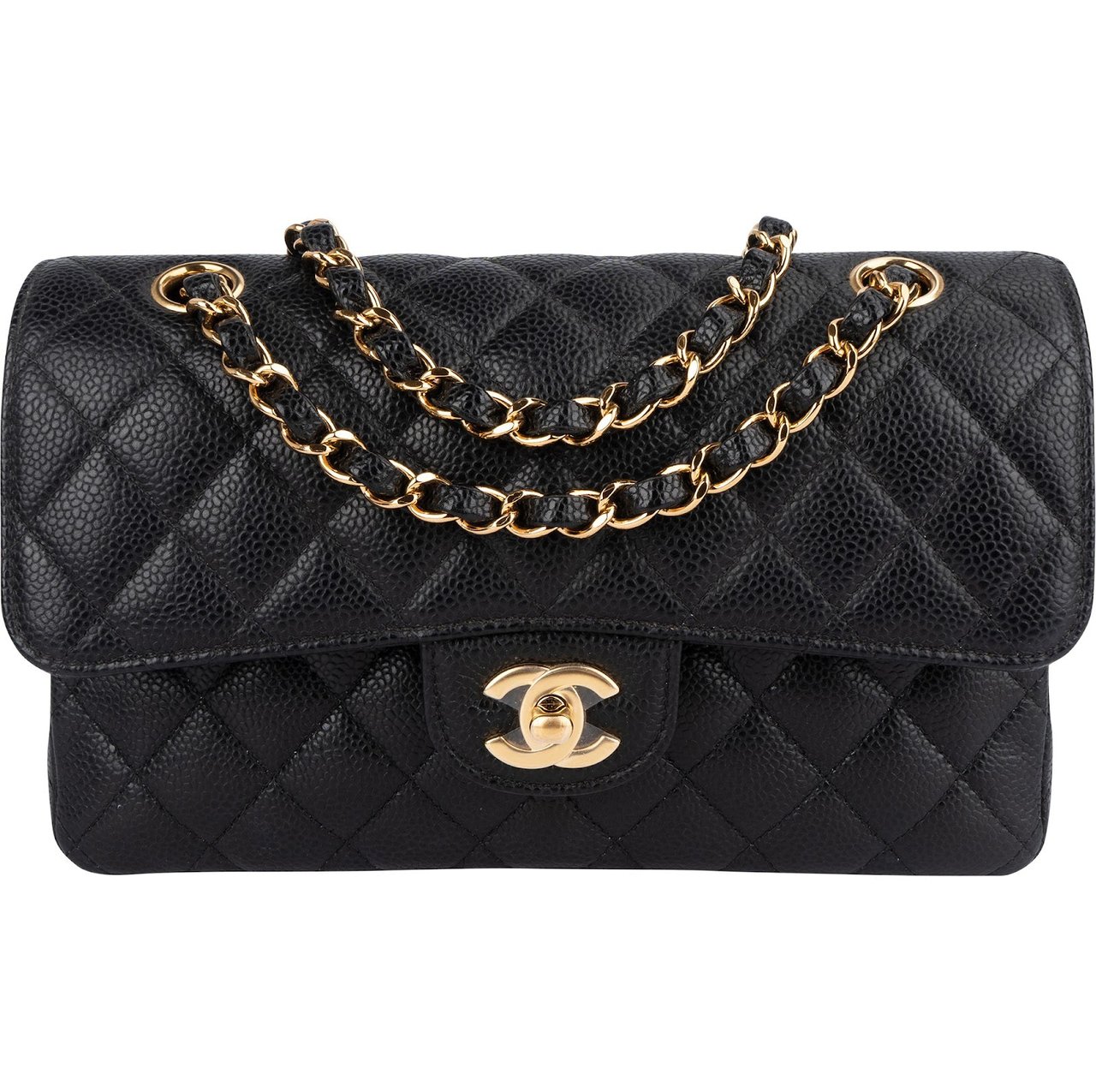 Chanel Chanel Quilted Caviar Leather Small Double Flap Shoulder Bag Zwart