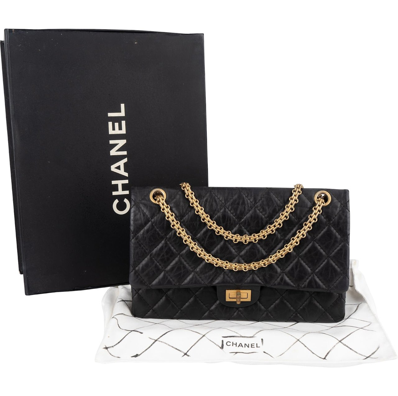 Chanel Chanel Aged Calfskin Reissue 2.55 Double Flap Crossbody Bag Zwart