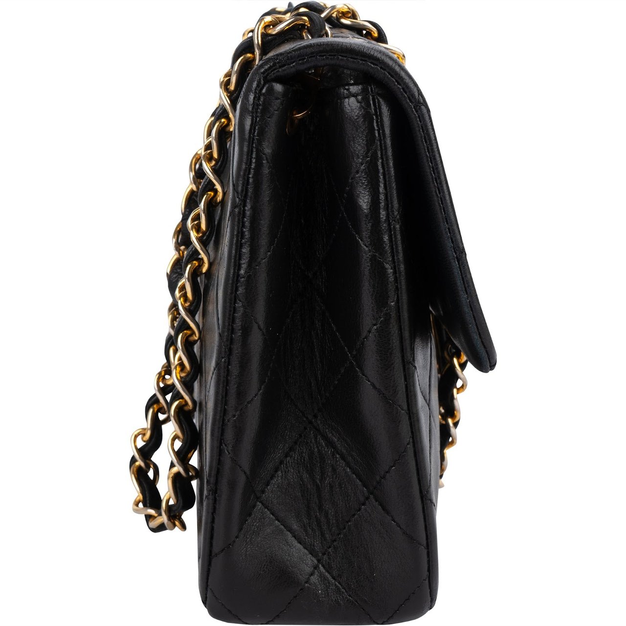 Chanel Chanel Quilted Lambskin 24K Gold Single Flap Crossbody Bag Zwart