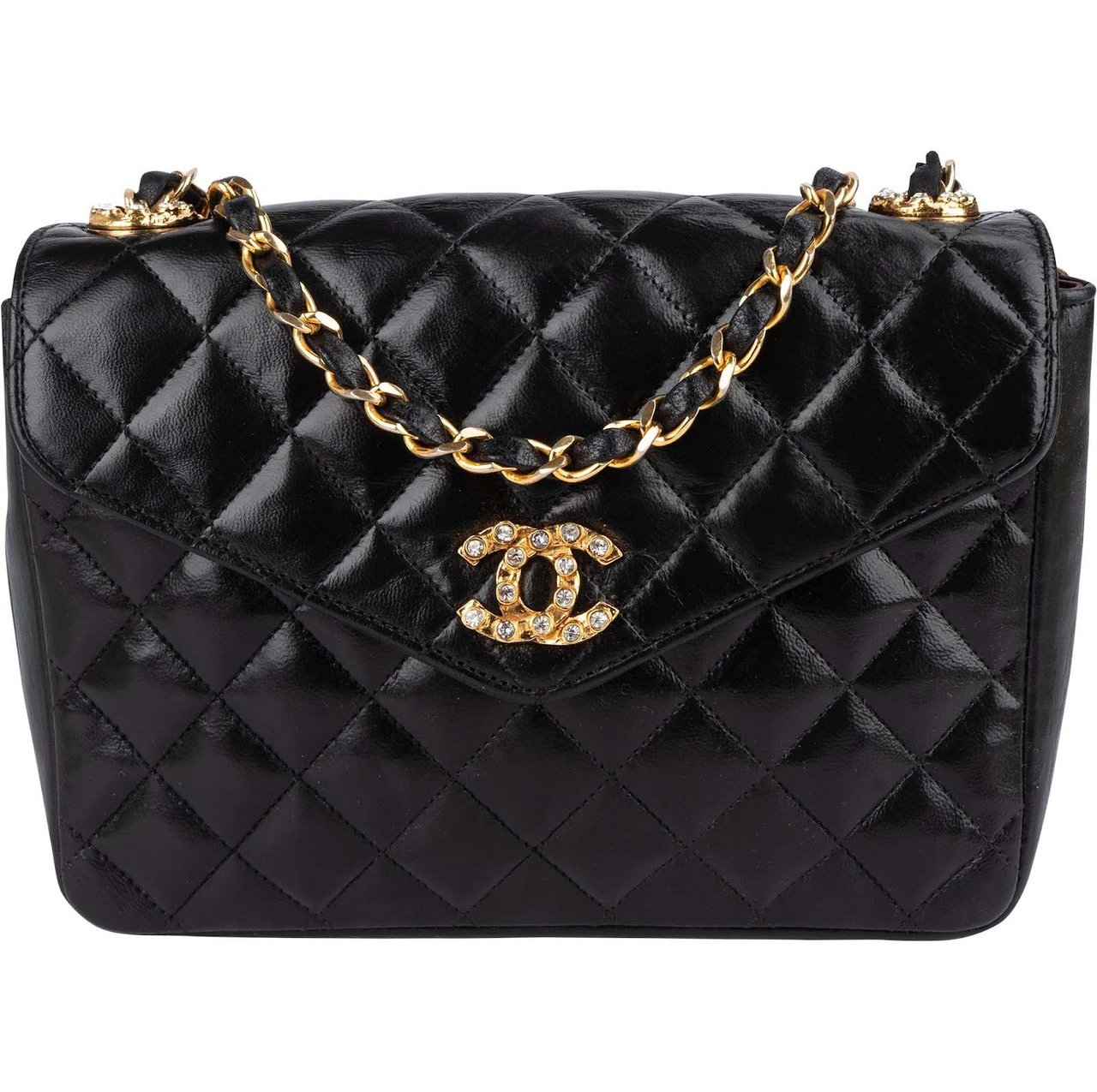 Chanel Chanel Quilted Lambskin Crystal Single Flap Crossbody Bag Zwart