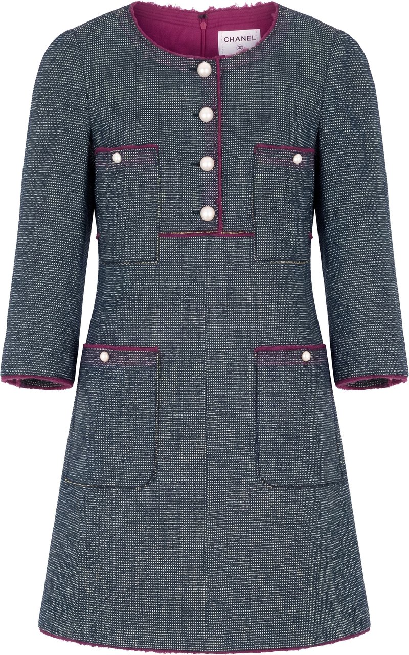 Chanel Multicolor Tweed Four Pocket Dress (FR 38 / DE 36) Blauw