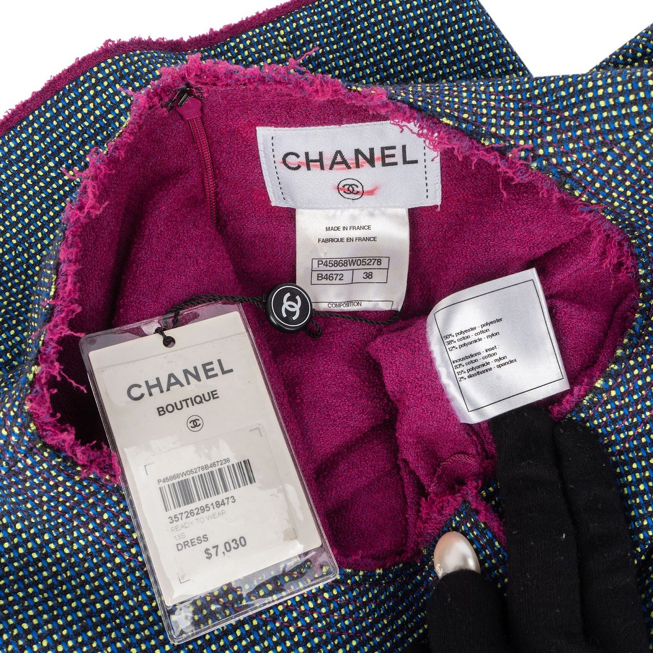 Chanel Multicolor Tweed Four Pocket Dress (FR 38 / DE 36) Blauw