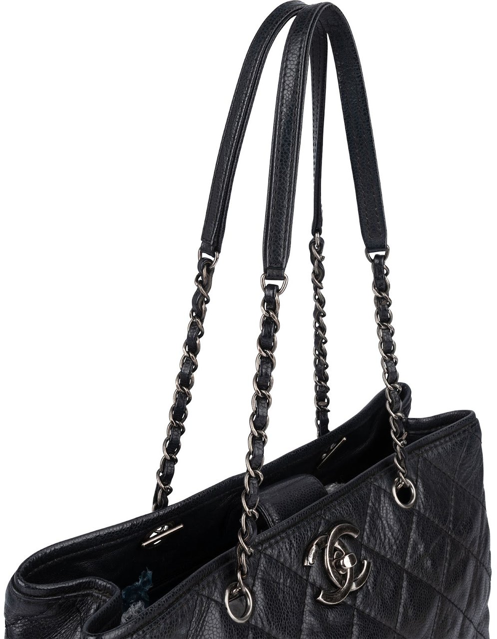 Chanel Chanel Quilted Caviar Leather CC Shoulder Bag Zwart