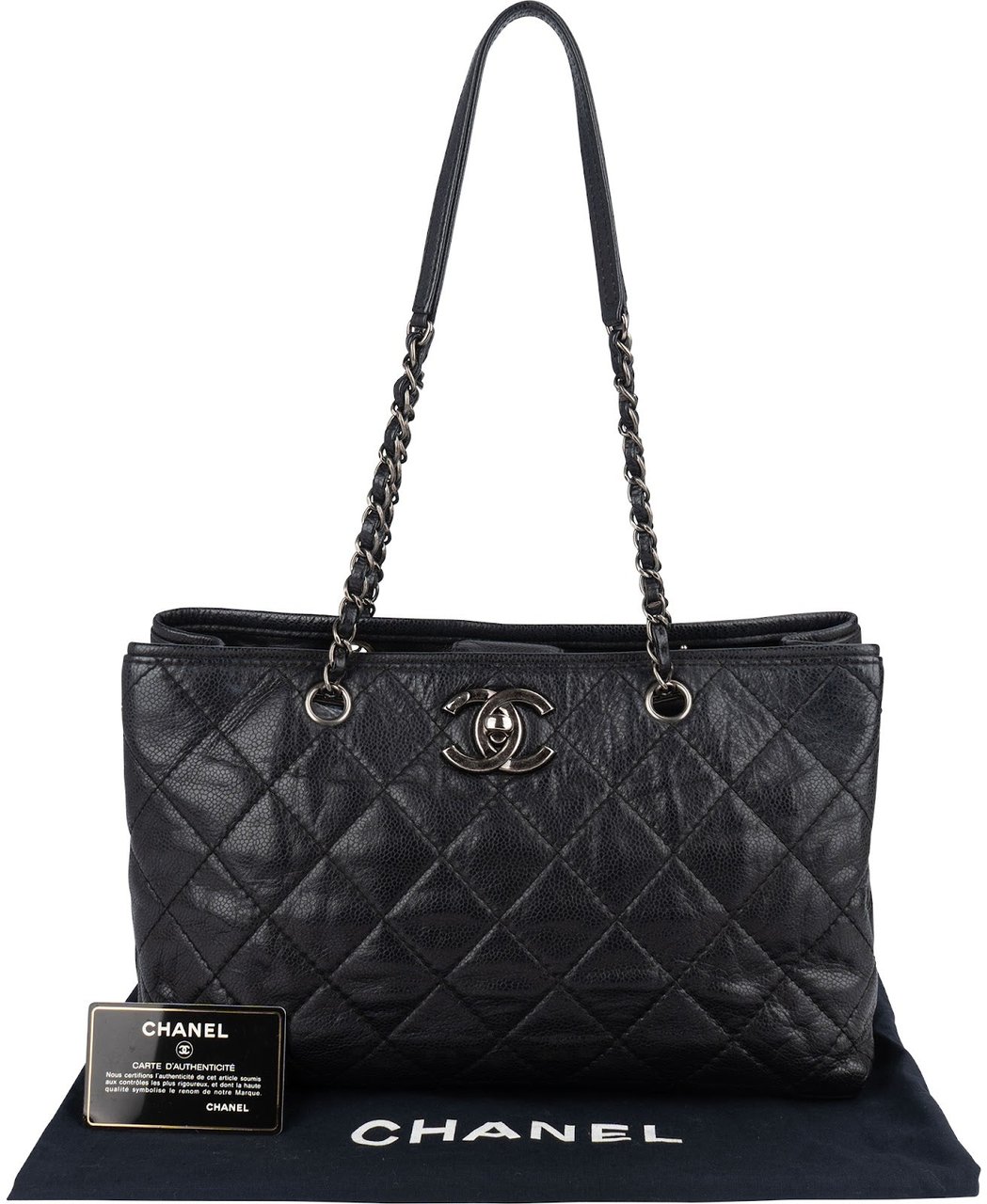 Chanel Chanel Quilted Caviar Leather CC Shoulder Bag Zwart