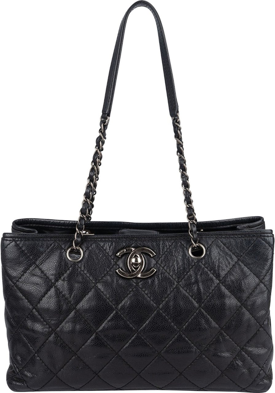 Chanel Chanel Quilted Caviar Leather CC Shoulder Bag Zwart