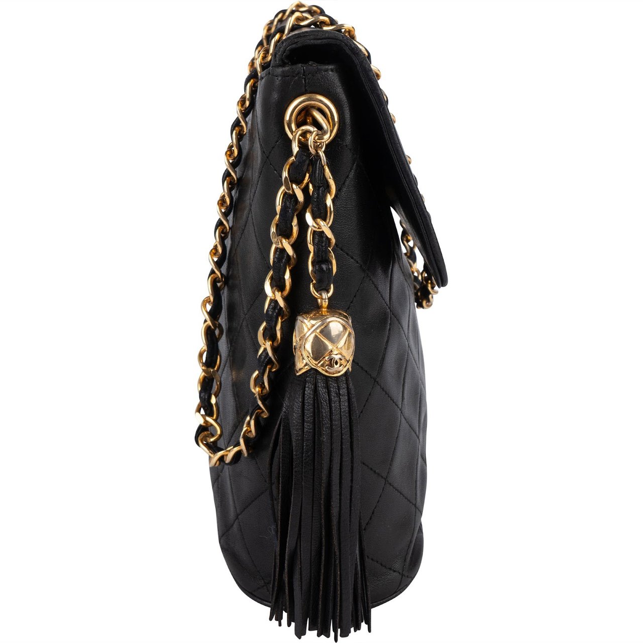 Chanel Quilted Lambskin CC Tassel Single Flap Crossbody Bag Zwart
