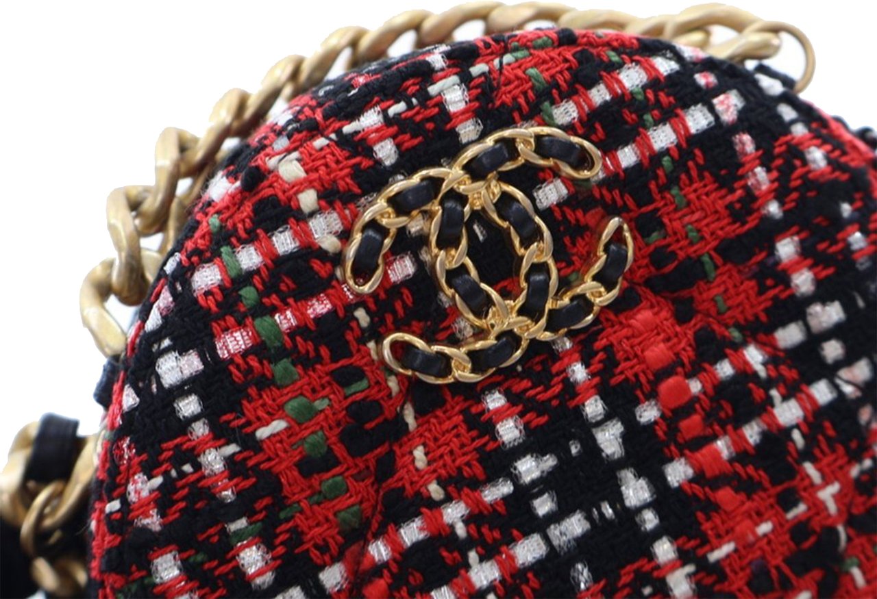 Chanel Tweed 19 Round Clutch with Chain Rood