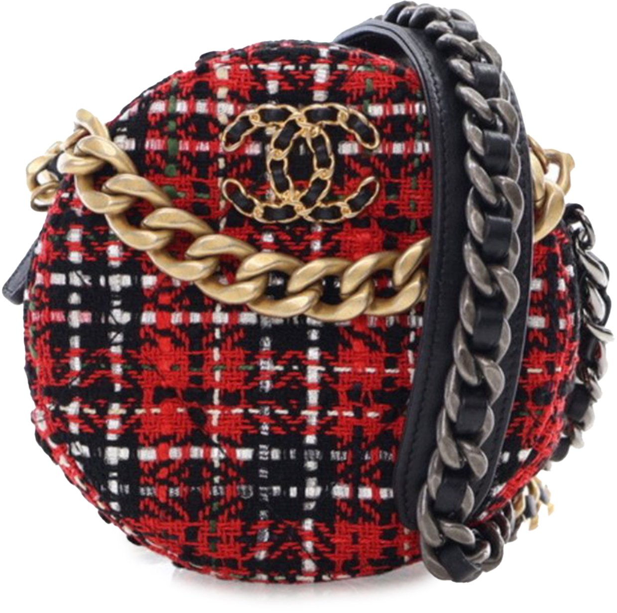 Chanel Tweed 19 Round Clutch with Chain Rood