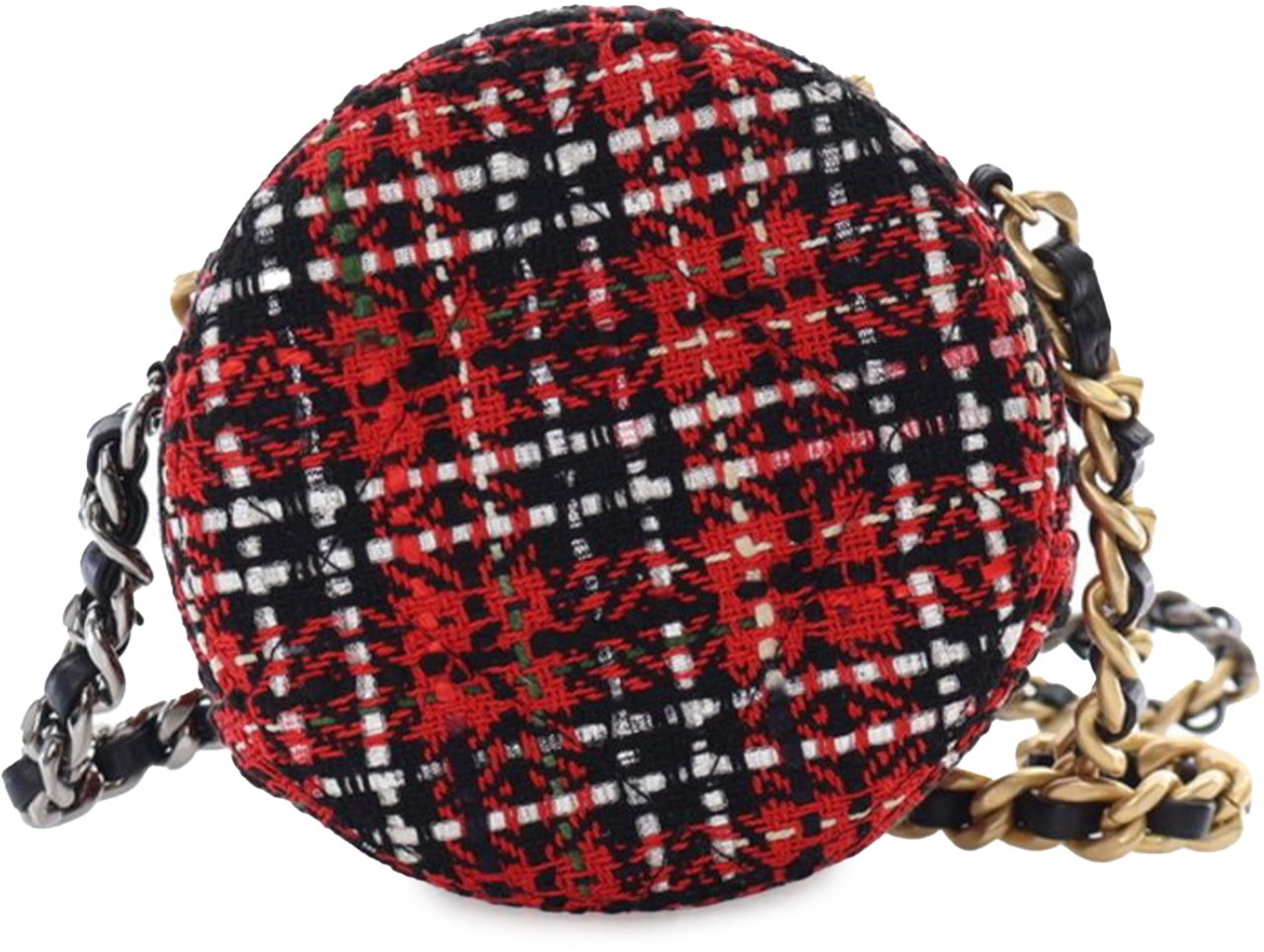 Chanel Tweed 19 Round Clutch with Chain Rood