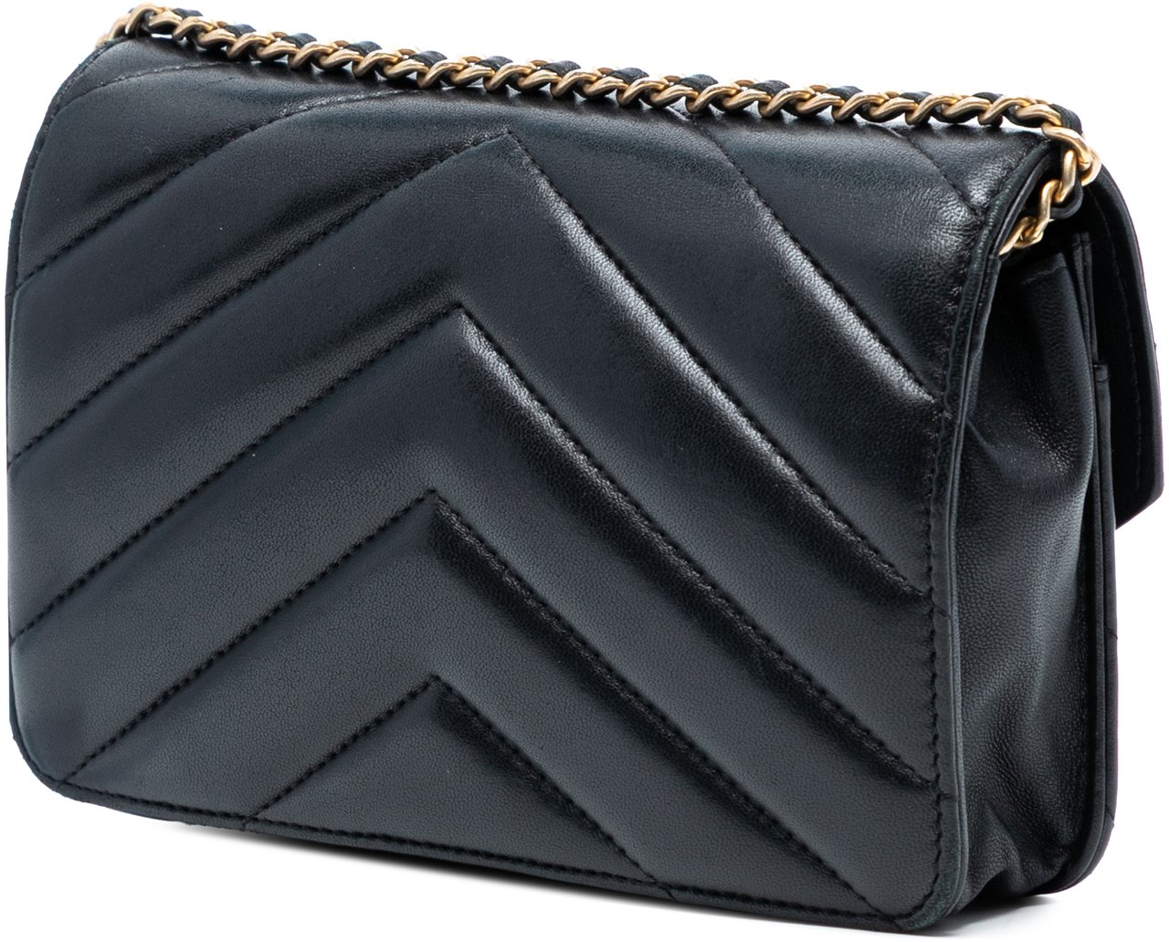 Chanel Chevron Lambskin Button Wallet On Chain Zwart