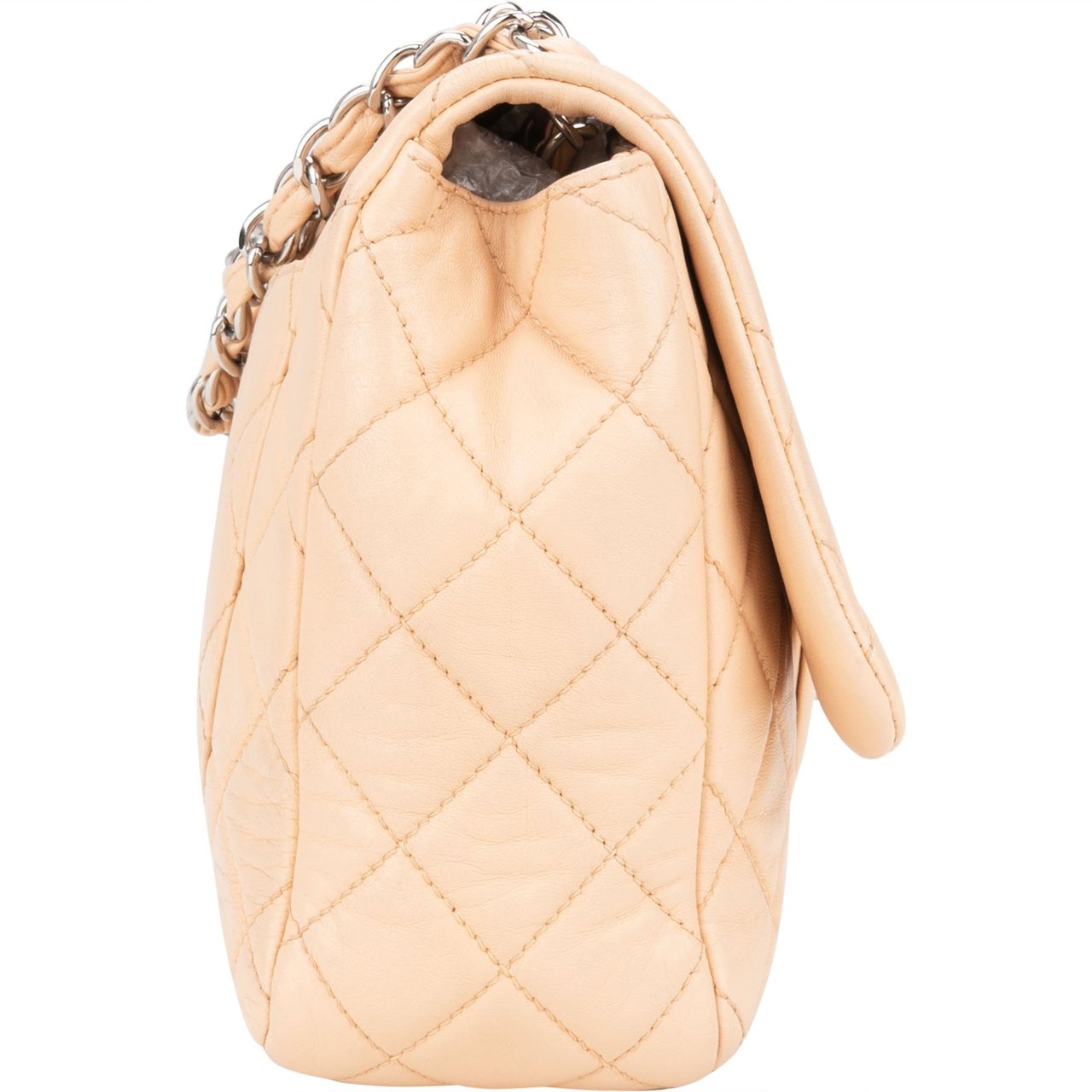 Chanel Chanel Soft Quilted Lambkskin Palladium Jumbo Single Flap Crossbody Bag Beige