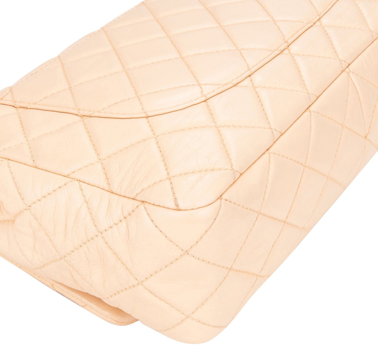 Chanel Chanel Soft Quilted Lambkskin Palladium Jumbo Single Flap Crossbody Bag Beige