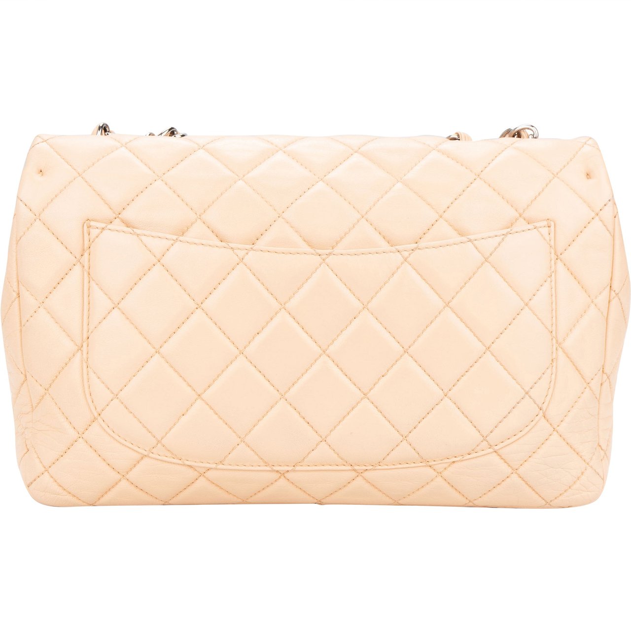 Chanel Chanel Soft Quilted Lambkskin Palladium Jumbo Single Flap Crossbody Bag Beige