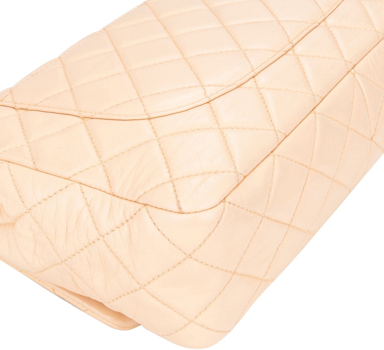 Chanel Soft Quilted Lambkskin Palladium Jumbo Single Flap Crossbody Bag Beige