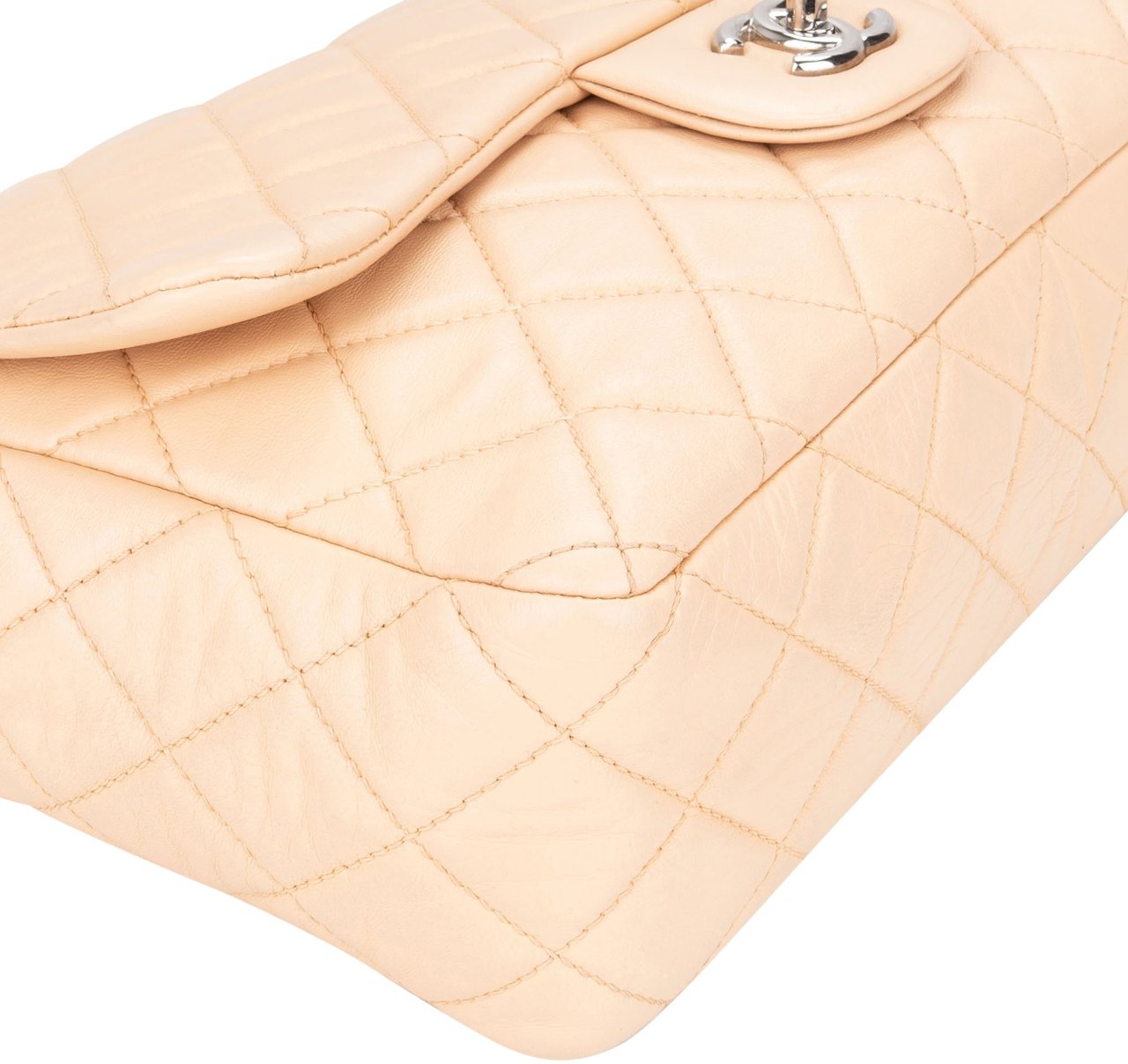 Chanel Chanel Soft Quilted Lambkskin Palladium Jumbo Single Flap Crossbody Bag Beige