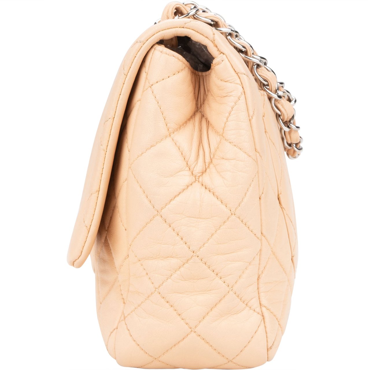 Chanel Chanel Soft Quilted Lambkskin Palladium Jumbo Single Flap Crossbody Bag Beige