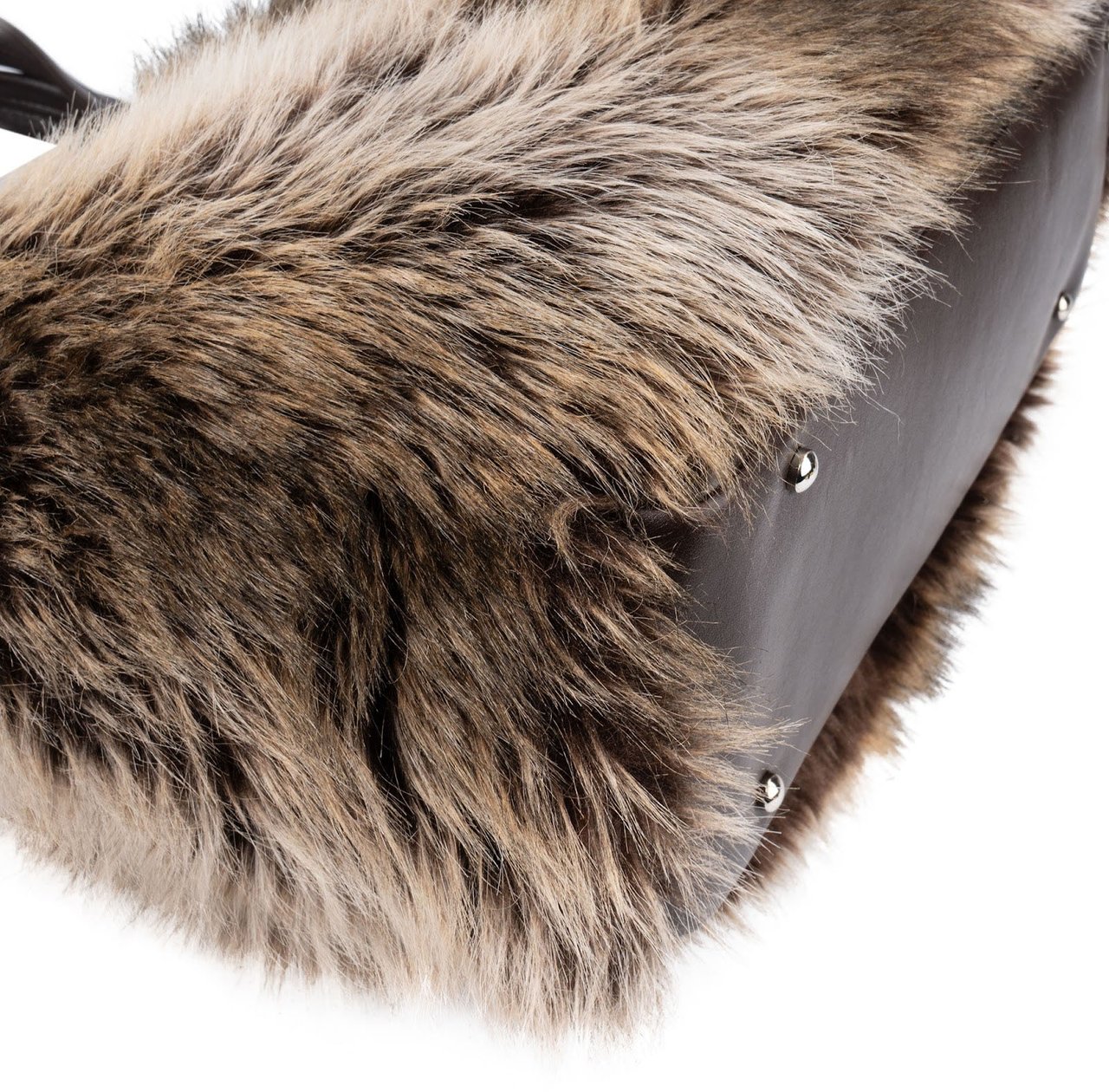 Chanel Chanel Faux Fur CC Charm Tote Handbag Bruin