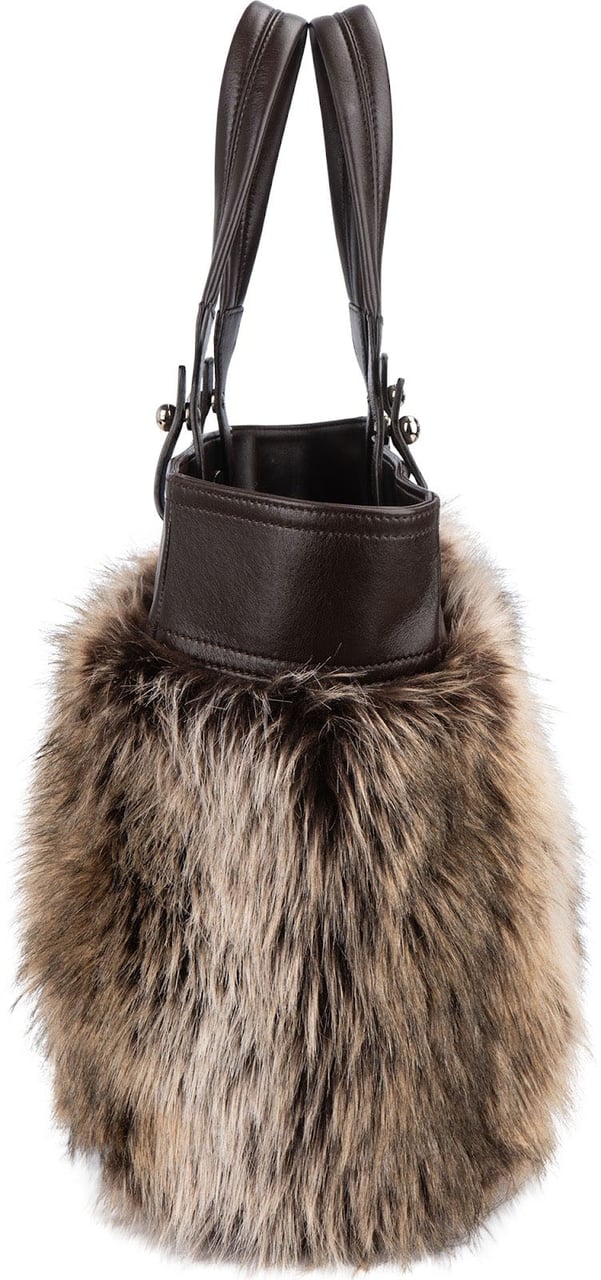Chanel Chanel Faux Fur CC Charm Tote Handbag Bruin